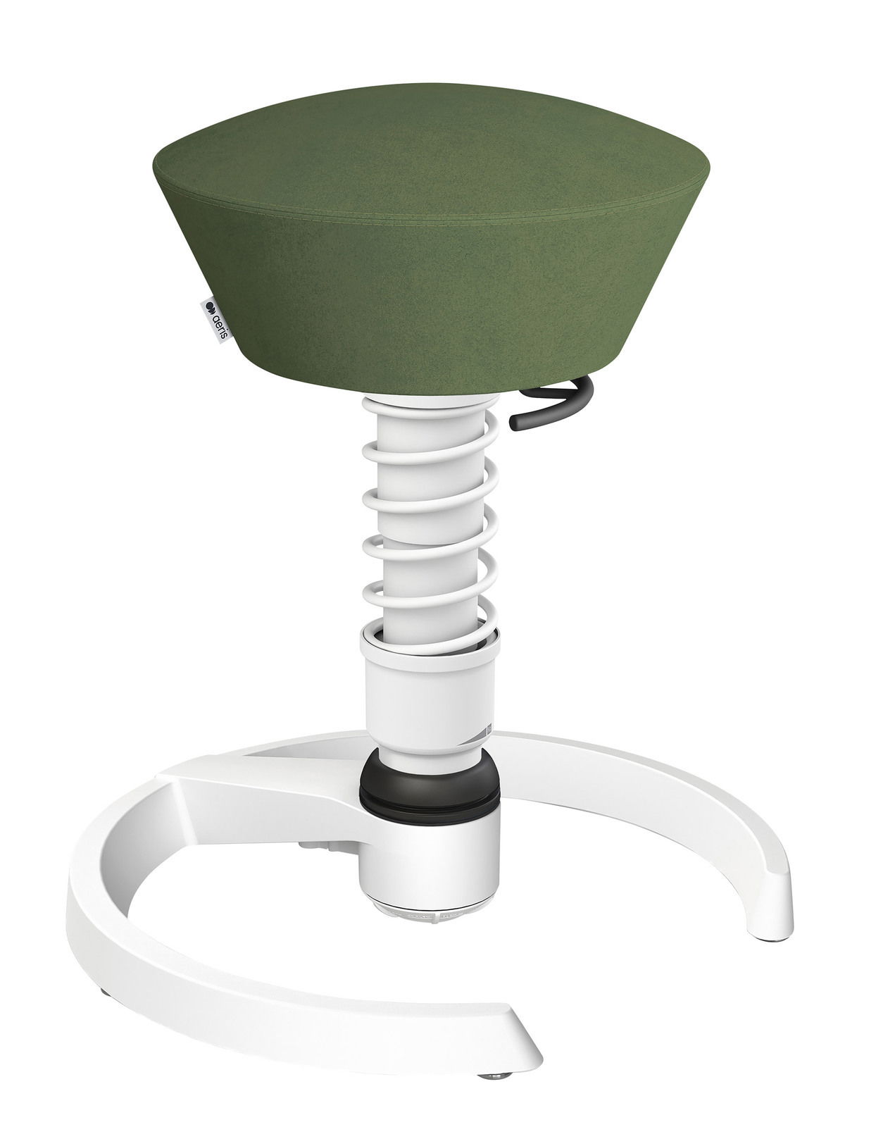 Grüner Aeris Swopper Sitzhocker mit weißem Gestell, seitliche Perspektive