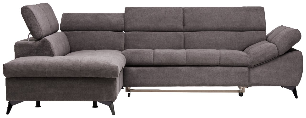 Graues Ecksofa BILLY mit verstellbaren Kopfstützen, Vorderansicht