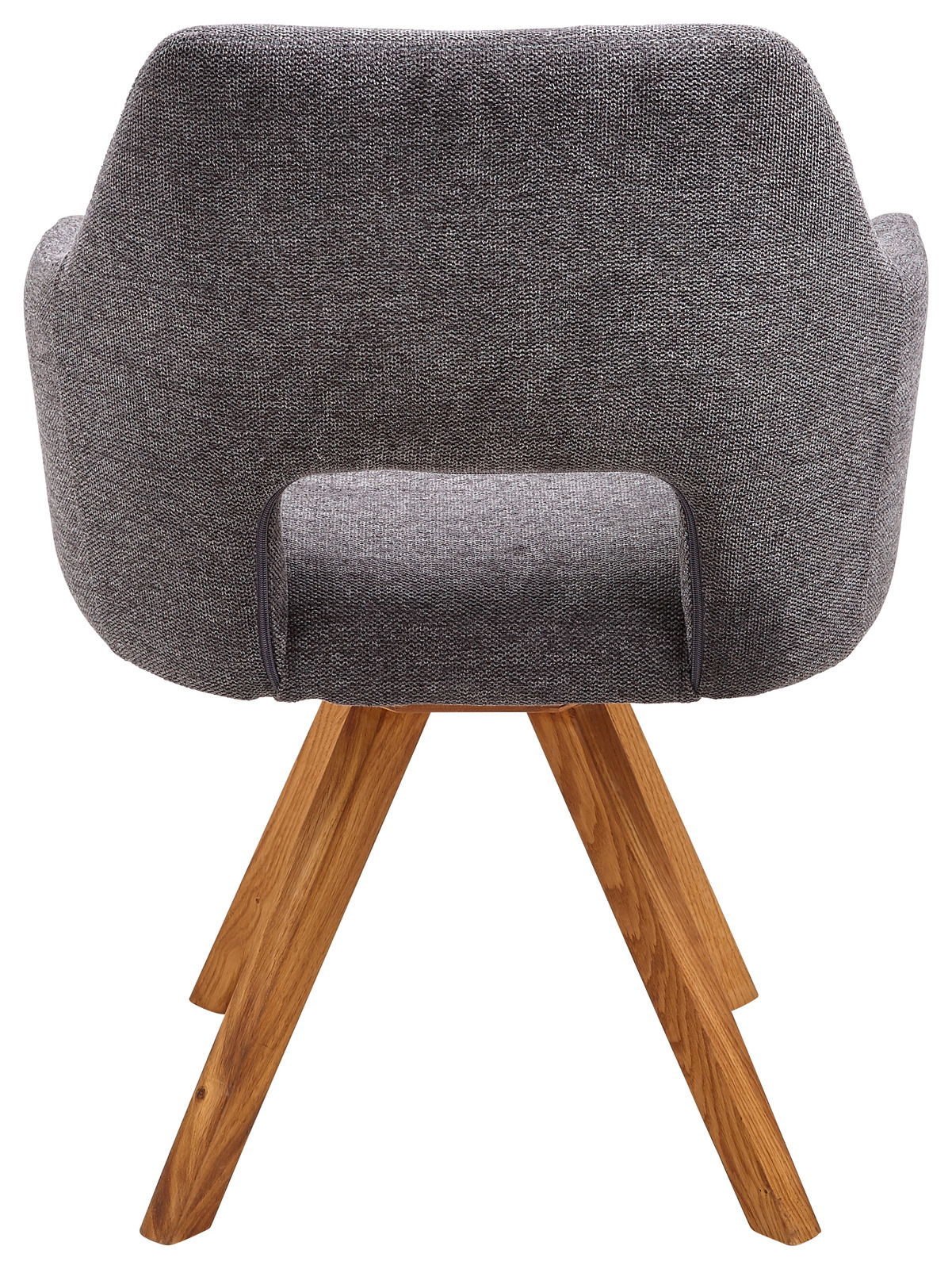 Rückansicht eines grauen Sessels der Serie EVITA mit Holzbeinen