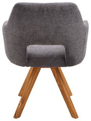 Rückansicht eines grauen Sessels der Serie EVITA mit Holzbeinen