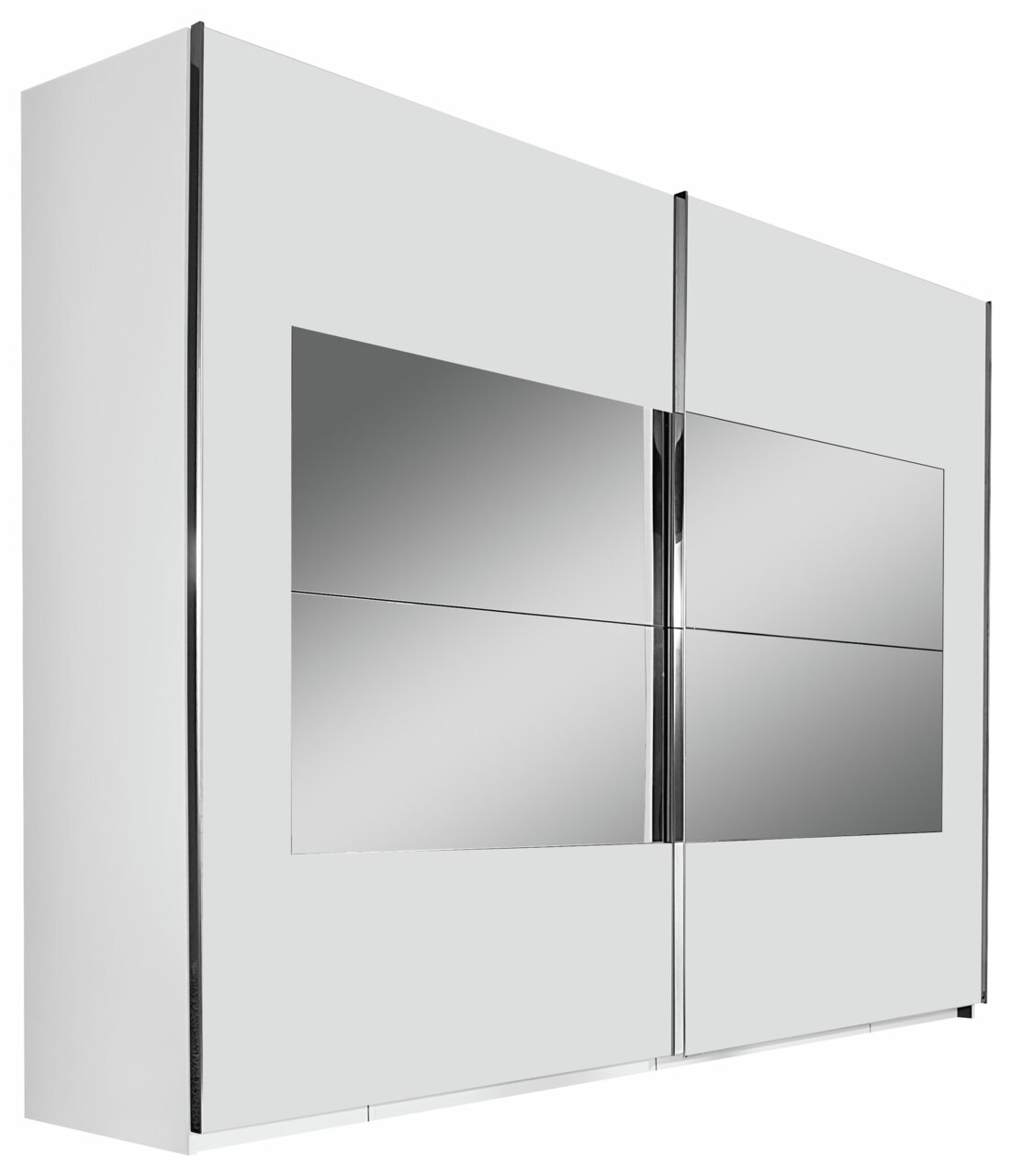 Moderner Schwebetürenschrank mit Spiegeln, seitliche Perspektive