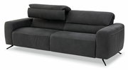 Dreiersofa in dunklem Stoff mit verstellbarer Kopfstütze, seitliche Perspektive