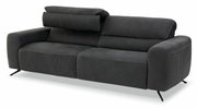 Dreiersofa in dunklem Stoff mit verstellbarer Kopfstütze, seitliche Perspektive
