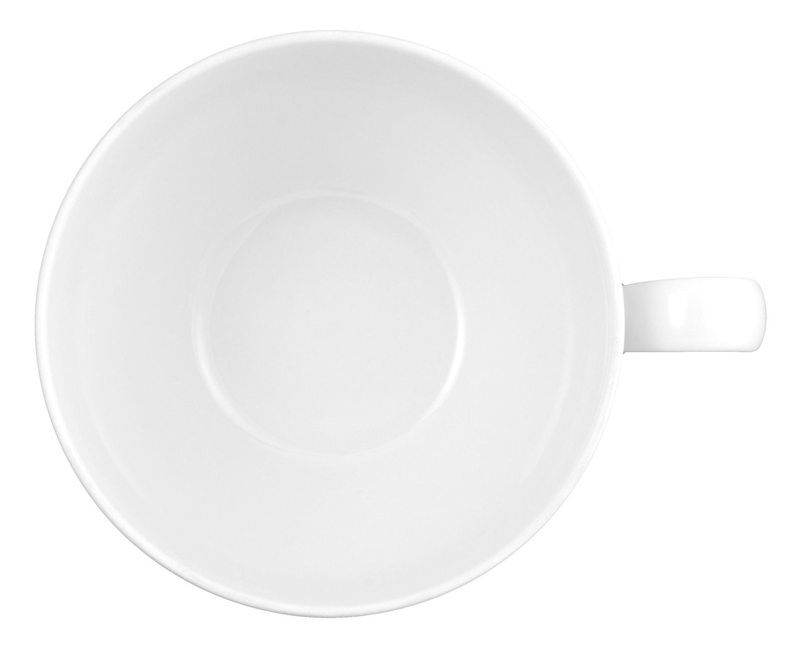 Obenansicht einer weißen Milchkaffeetasse mit Henkel, 0,39l