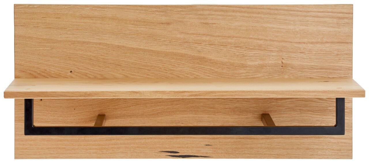 Garderobenpaneel aus Holz mit schwarzem Metallrahmen, Frontalansicht