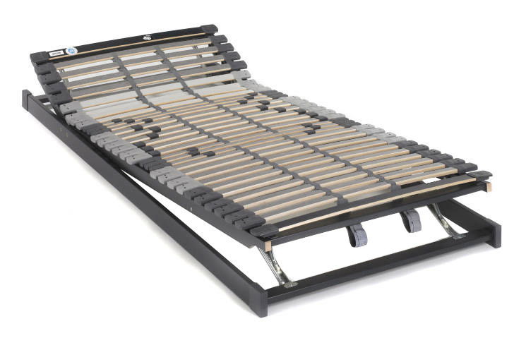 Motorrahmen 90 x 200 cm in schräger Perspektive, mit verstellbaren Latten und stabiler Konstruktion.