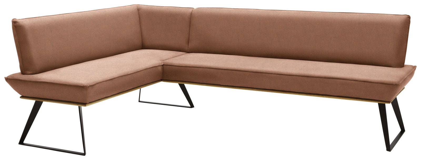 Voleo Hoekbank 163 x 203 cm MALIBU Eckbank in braunem Stoff mit schwarzem Metallgestell, Perspektive von vorne links
