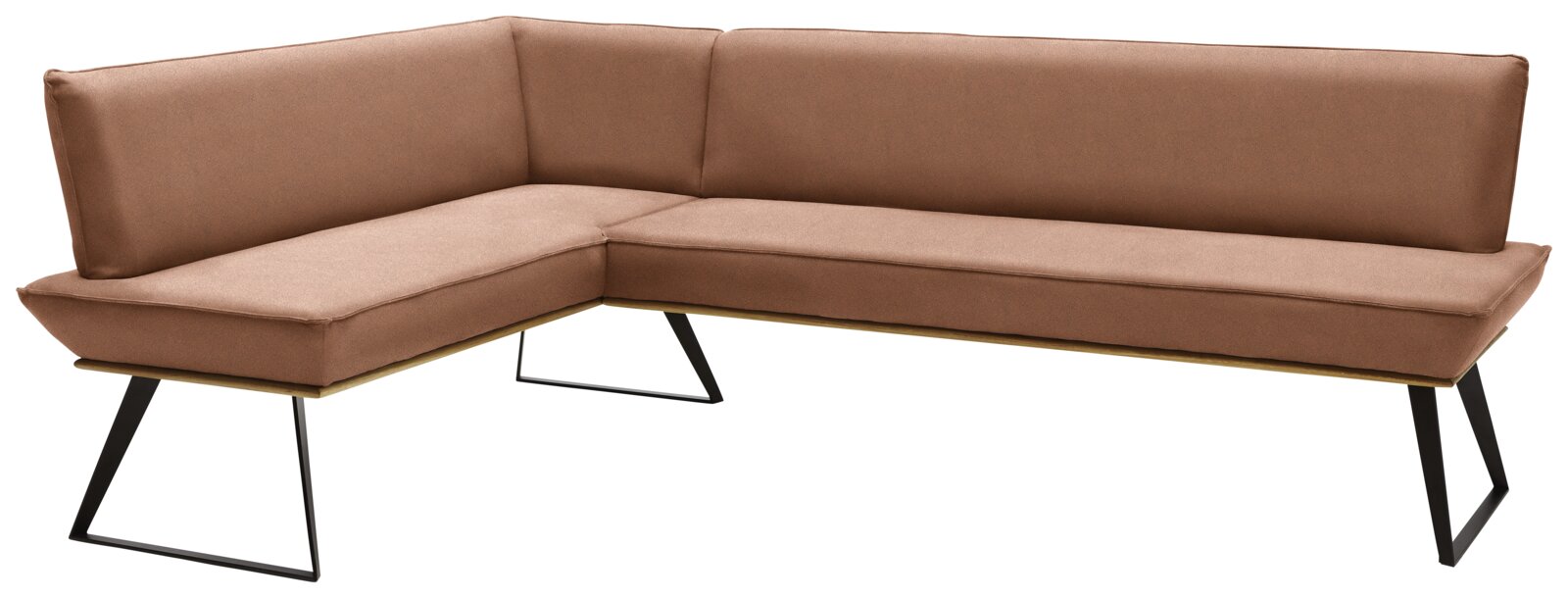 Voleo Eckbank 163x203 cm MALIBU Eckbank in braunem Stoff mit schwarzem Metallgestell, Perspektive von vorne links