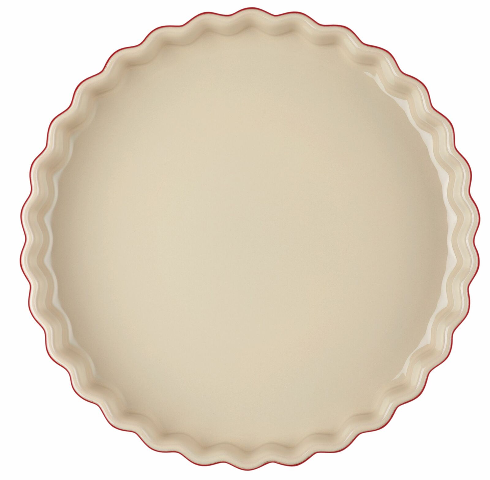 Runde Tarte-Form mit gewelltem Rand in Kirschrot, Draufsicht