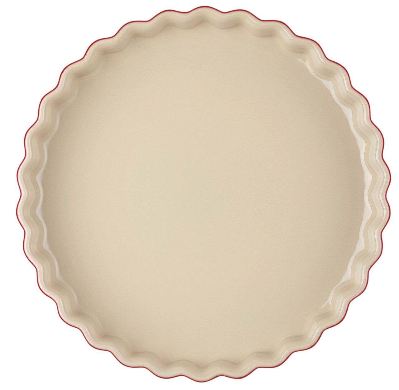 Runde Tarte-Form mit gewelltem Rand in Kirschrot, Draufsicht