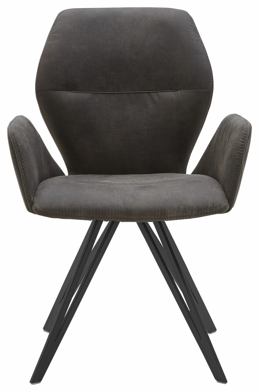 Valnatura Armlehnenstuhl PIANO Moderner Armlehnenstuhl mit schwarzem Metallgestell und grauem Polsterbezug, Frontalansicht