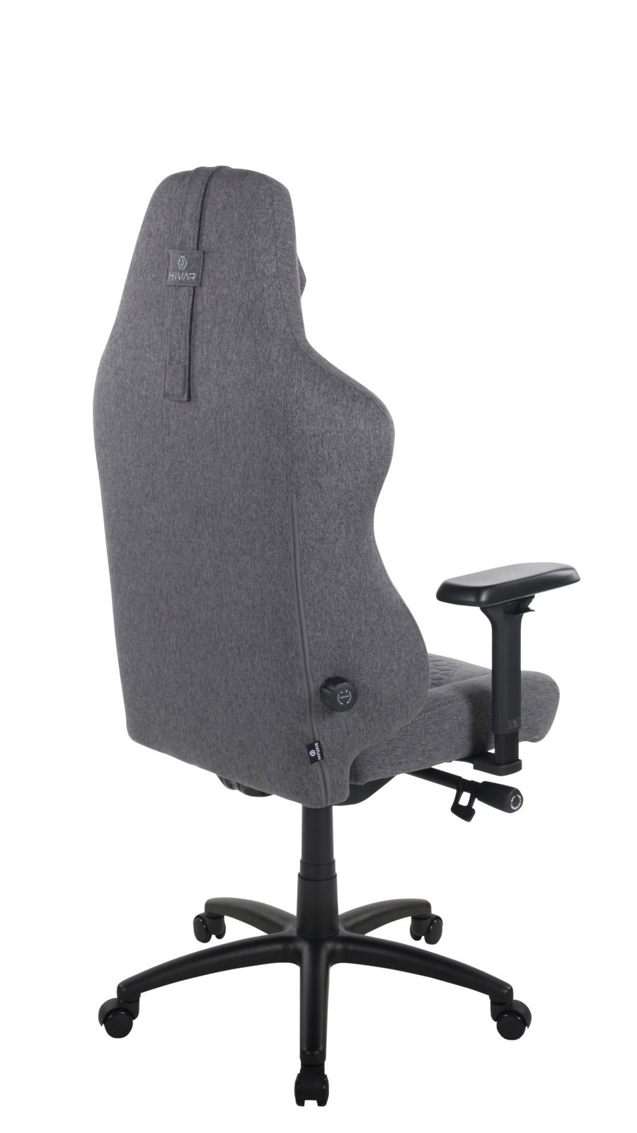 HIVAR Gaming Stuhl ORBICAL XL Rückansicht eines grauen Gaming-Stuhls mit verstellbaren Armlehnen und ergonomischem Design.