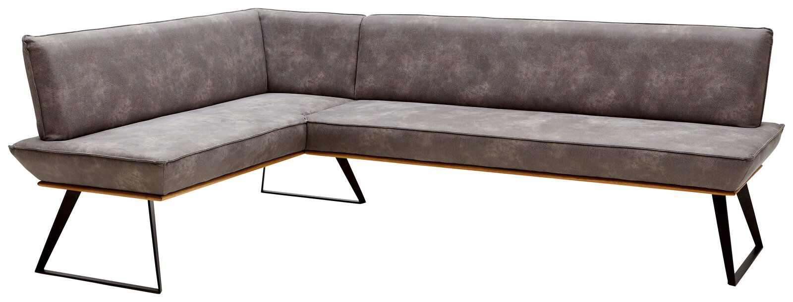 Voleo Eckbank MALIBU Eckbank in L-Form mit grauem Polsterbezug und schwarzen Metallbeinen, Perspektive von vorne rechts