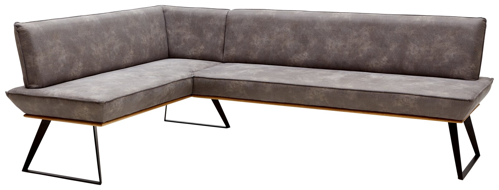 Voleo Eckbank MALIBU Eckbank in L-Form mit grauem Polsterbezug und schwarzen Metallbeinen, Perspektive von vorne rechts