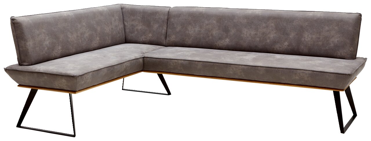 Voleo Eckbank MALIBU Eckbank in L-Form mit grauem Polsterbezug und schwarzen Metallbeinen, Perspektive von vorne rechts