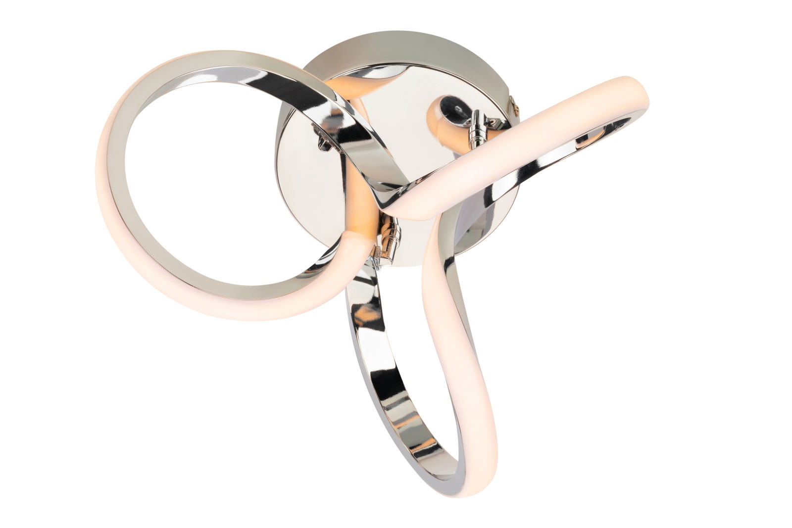 Moderne LED-Deckenleuchte mit geschwungenem Design, seitliche Perspektive