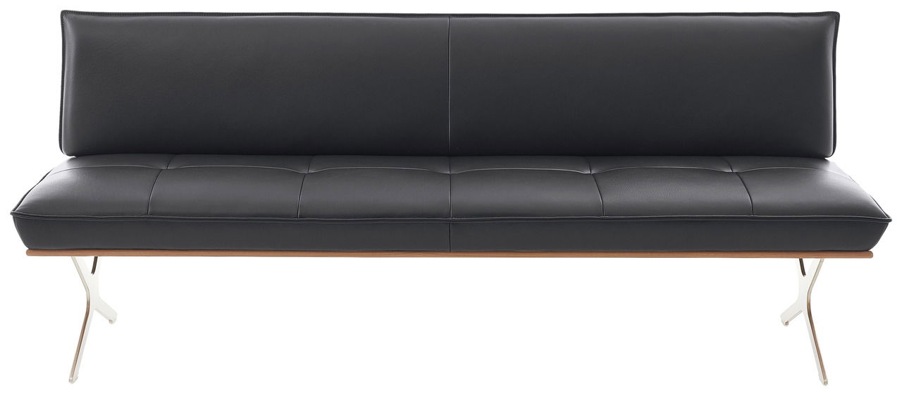 Schwarzes dreisitziges Sofa aus Leder mit Metallbeinen, Frontalansicht