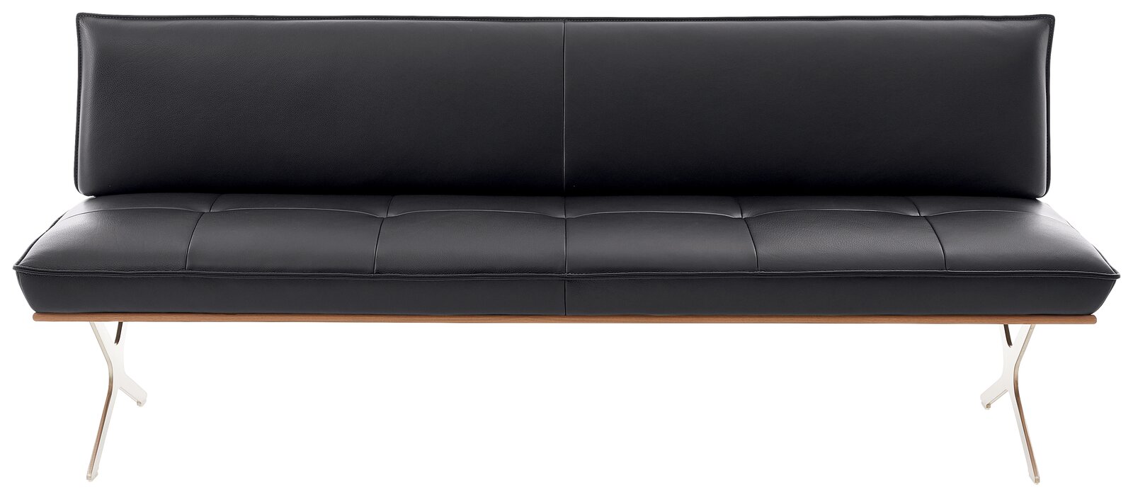 Koinor 3er Bank DINING SYSTEM Schwarzes dreisitziges Sofa aus Leder mit Metallbeinen, Frontalansicht