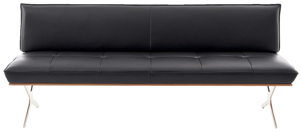 Koinor 3er Bank DINING SYSTEM Schwarzes dreisitziges Sofa aus Leder mit Metallbeinen, Frontalansicht