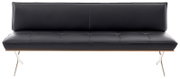 Schwarzes dreisitziges Sofa aus Leder mit Metallbeinen, Frontalansicht