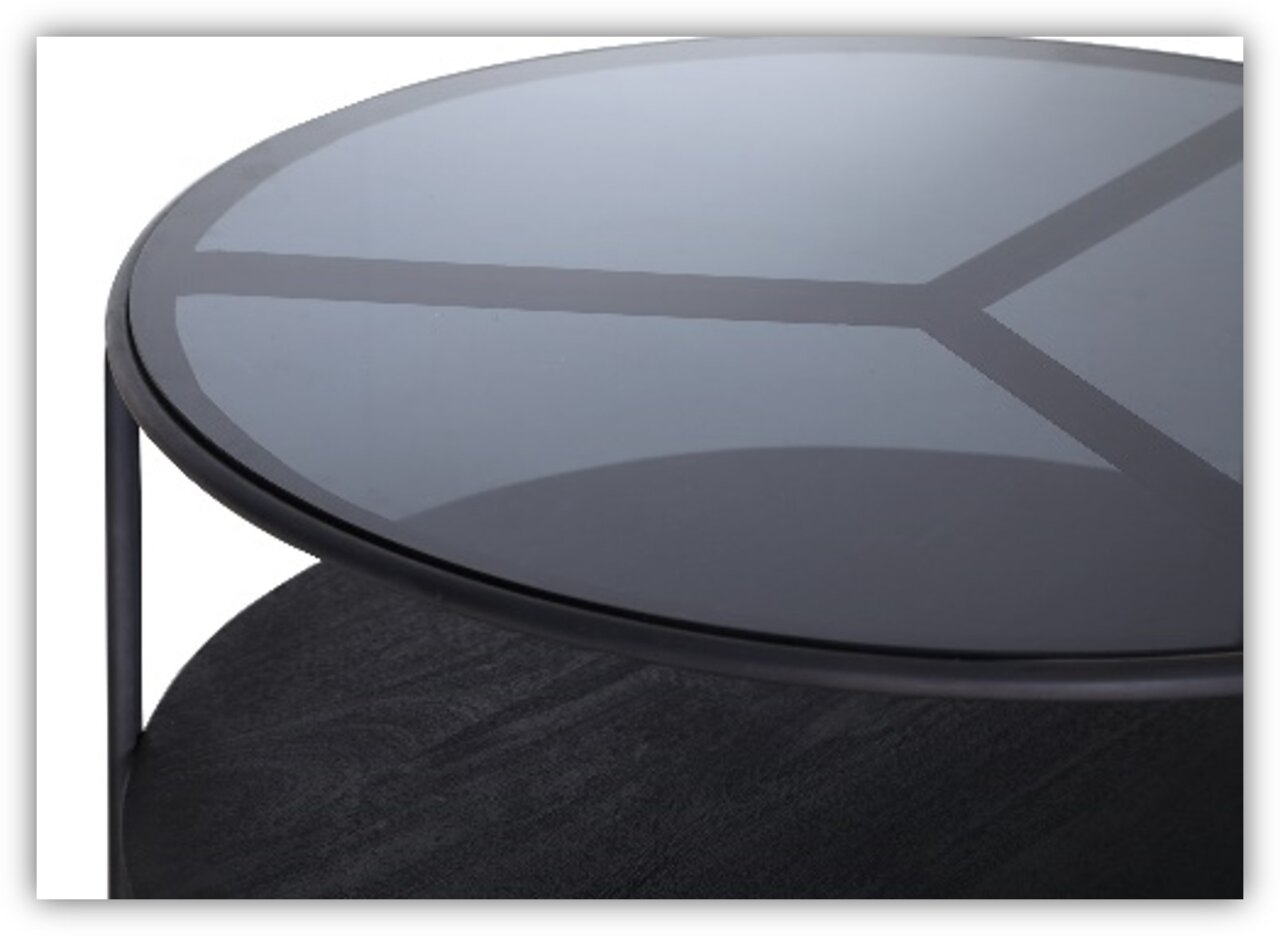 Landscape Couchtisch BLACK BETTY Runder Couchtisch mit Glasplatte und schwarzem Gestell, seitliche Perspektive