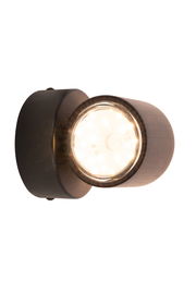 LED-Wandleuchte in dunklem Gehäuse, leuchtend, seitliche Perspektive