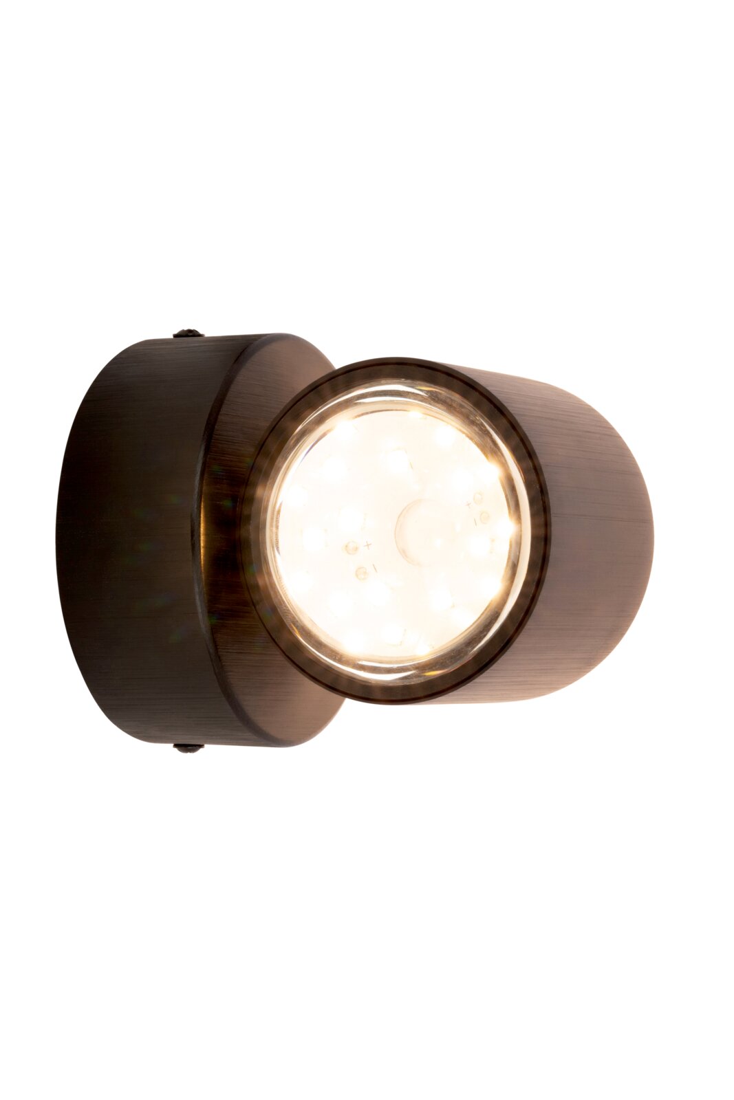 LED-wandlamp in een donkere behuizing, verlicht, zijaanzicht