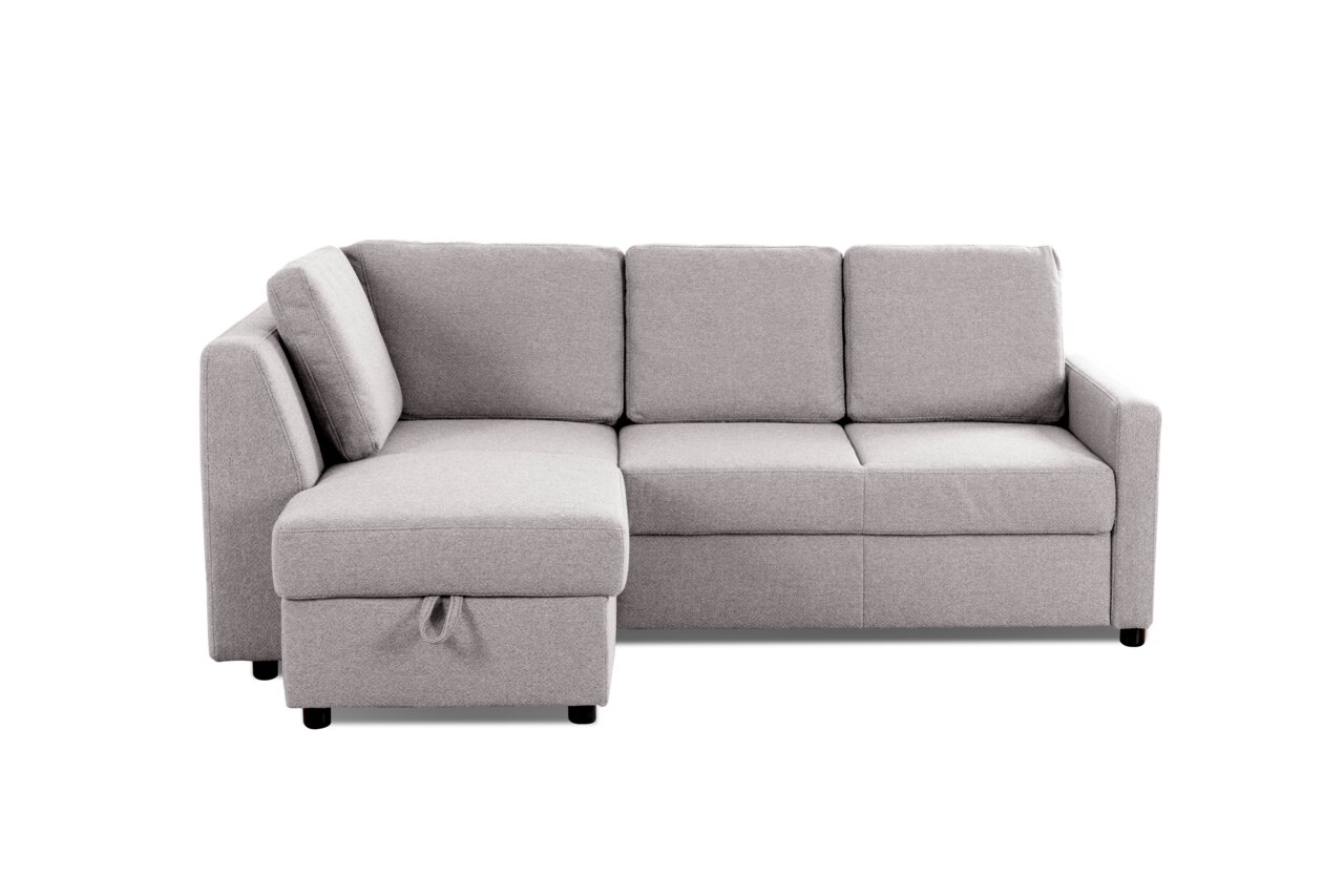 Graues Ecksofa mit linker Ottomane, Vorderansicht