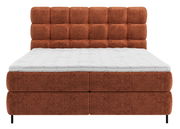 Boxspringbett in Rostrot mit gepolstertem Kopfteil, Frontalansicht