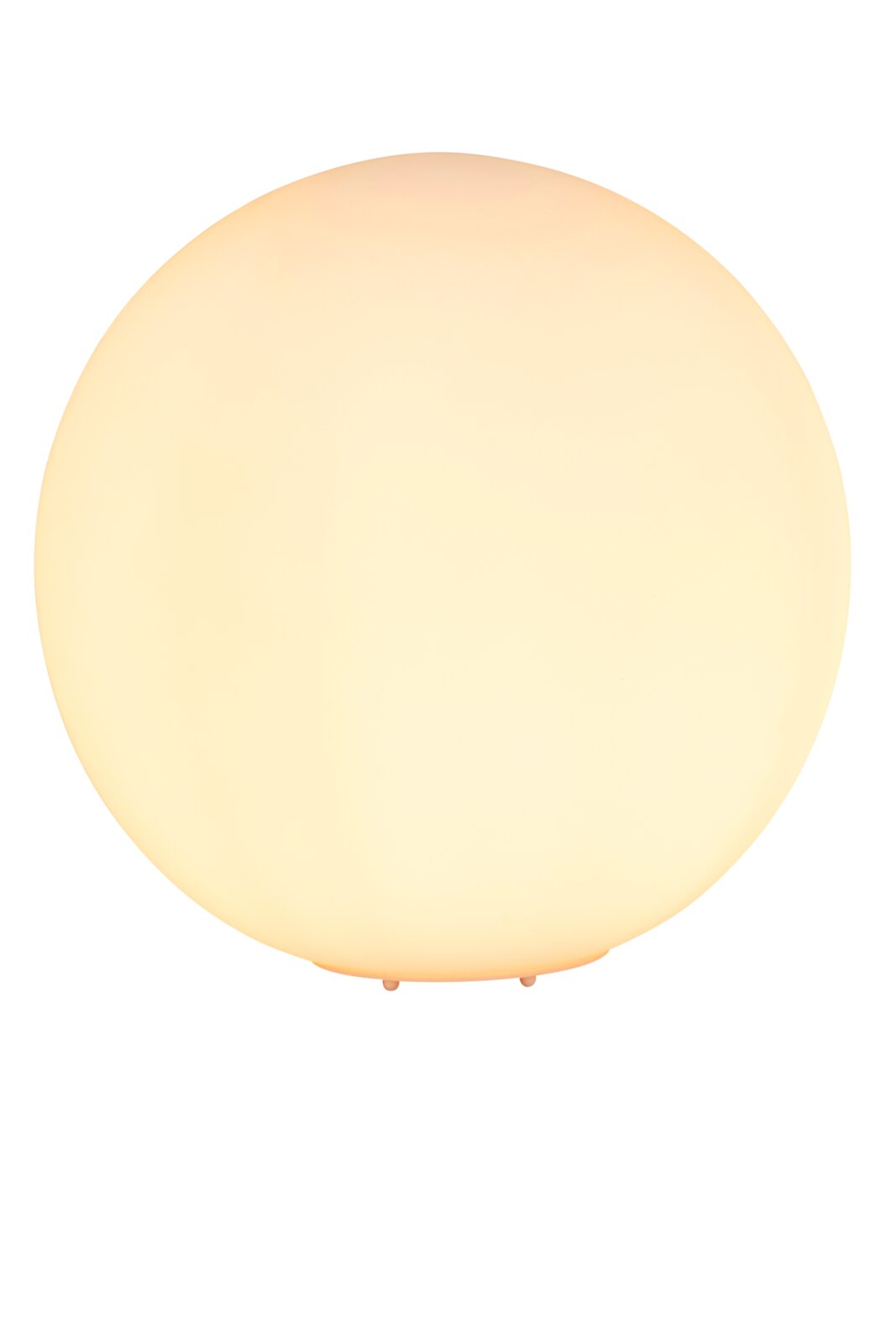 Ronde tafellamp in een warme gele tint, zijaanzicht