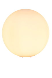 Ronde tafellamp in een warme gele tint, zijaanzicht