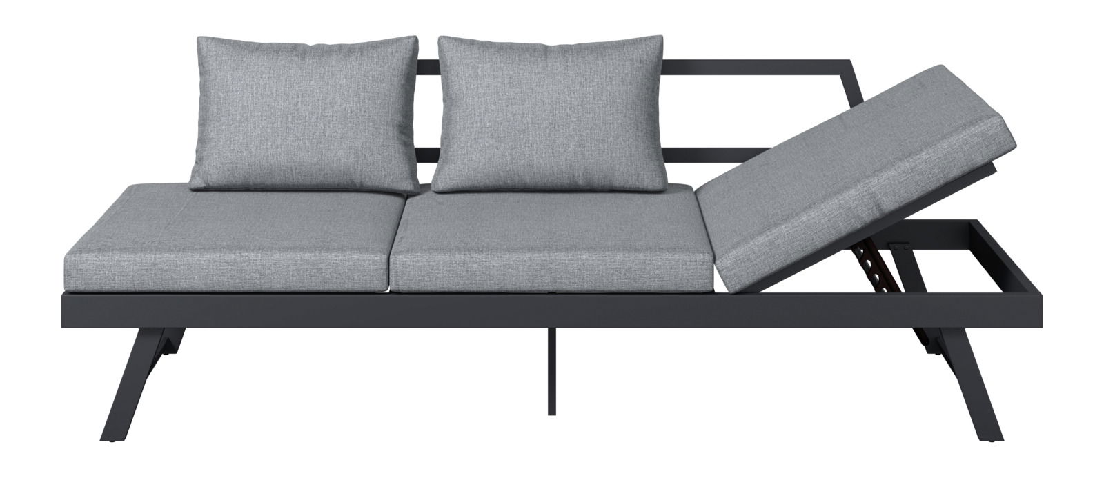 Graues Lounge-Sofa mit verstellbarer Rückenlehne, seitliche Ansicht