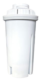 Nahaufnahme eines weißen Ersatz-Wasserfilters in zylindrischer Form, von der Seite betrachtet.