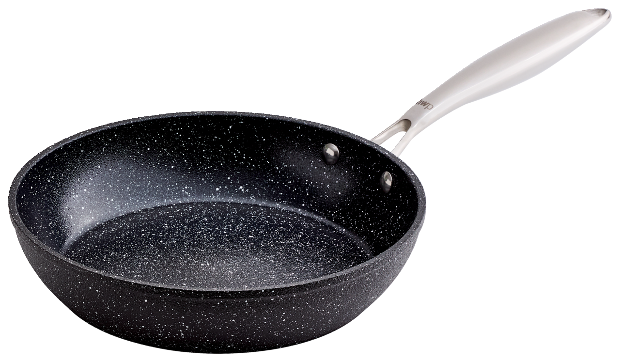 Homeware Alu-Pfanne 24cm Aluminium-Pfanne mit 24 cm Durchmesser, schwarze Antihaftbeschichtung mit weißen Sprenkeln, seitliche Perspektive