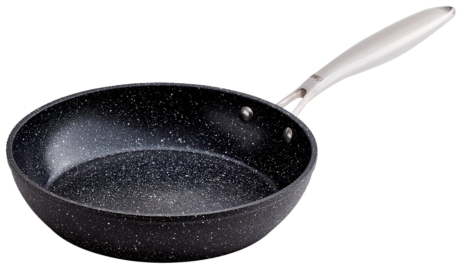 Homeware Aluminium koekenpan 24 cm Aluminium pan met een diameter van 24 cm, zwarte antiaanbaklaag met witte spikkels, zijaanzicht