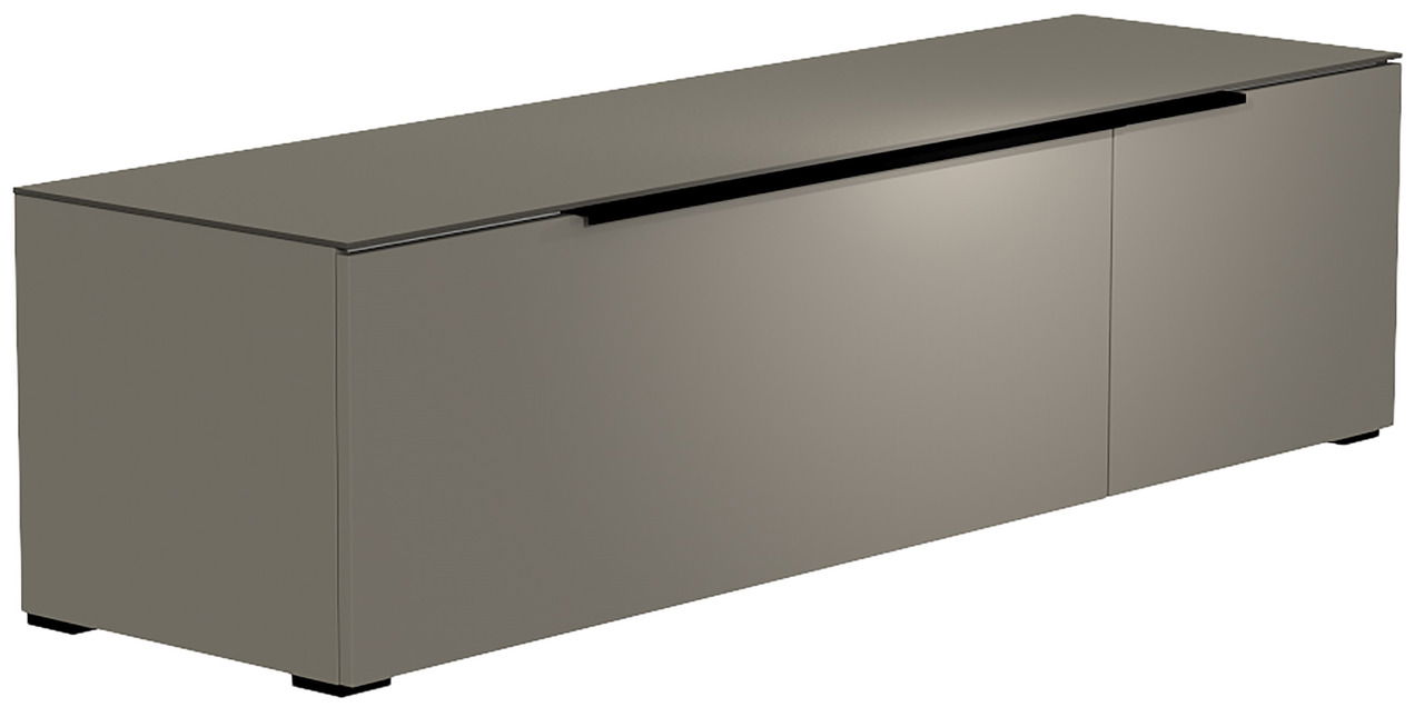 TV-Lowboard Moderano Serie BORMIO in seitlicher Perspektive, schlichtes Design in grauer Farbe