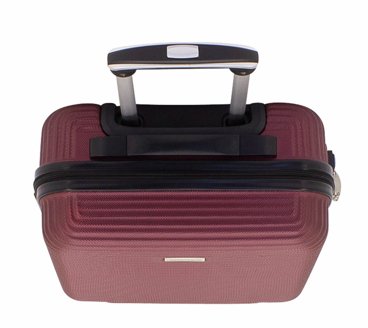 Burgunderfarbener Trolley, 50 cm, von oben gesehen mit ausgezogenem Griff.