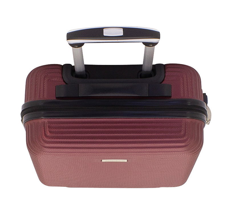 Burgunderfarbener Trolley, 50 cm, von oben gesehen mit ausgezogenem Griff.