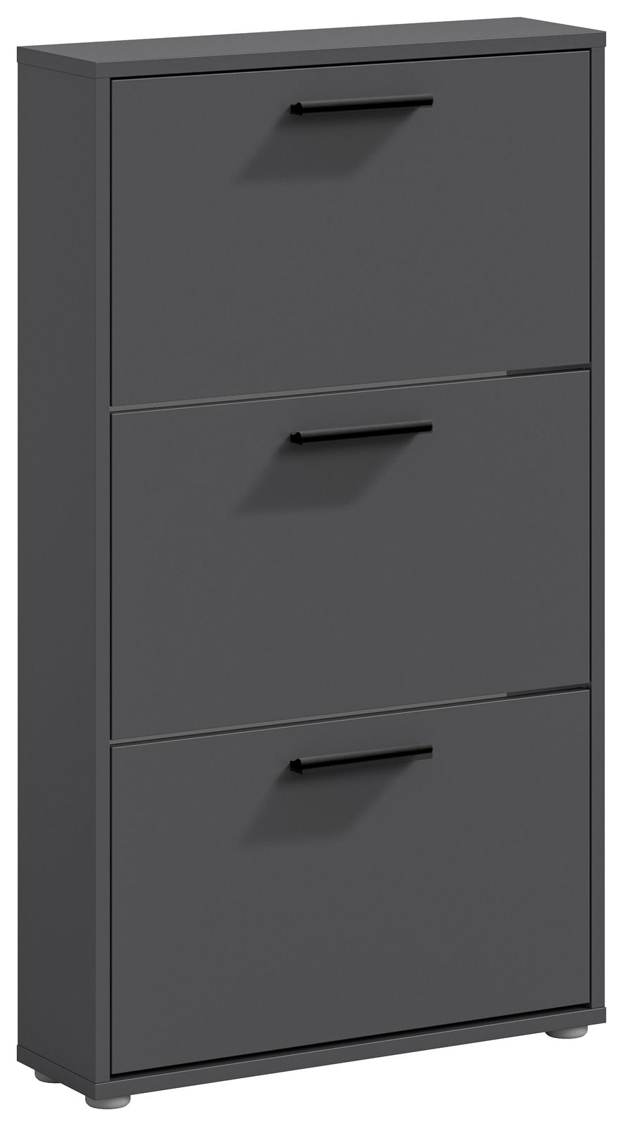 Schuhkipper mit drei Klappen in dunklem Grau, seitliche Perspektive