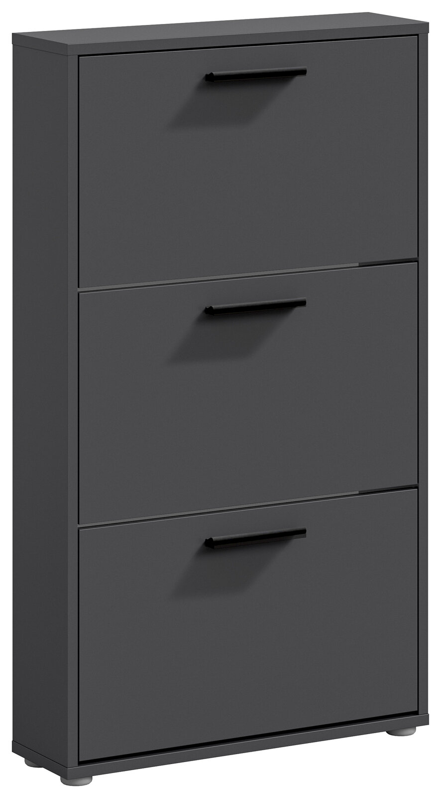 Schuhkipper mit drei Klappen in dunklem Grau, seitliche Perspektive