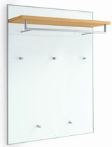 Garderobenpaneel der Serie SANTINA von VOSS mit einer Holzablage und mehreren Haken, seitliche Perspektive