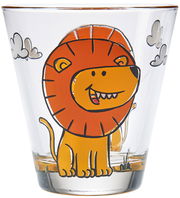 Kindertrinkglas mit fröhlichem Löwenmotiv, Vorderansicht
