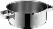 Silberner Bratentopf mit Deckel, 24 cm, aus Edelstahl, seitliche Perspektive