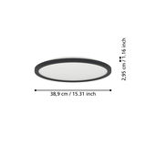 Runde LED-Deckenleuchte ROVITO-Z in Seitenansicht, Durchmesser 38,9 cm, Höhe 2,95 cm.