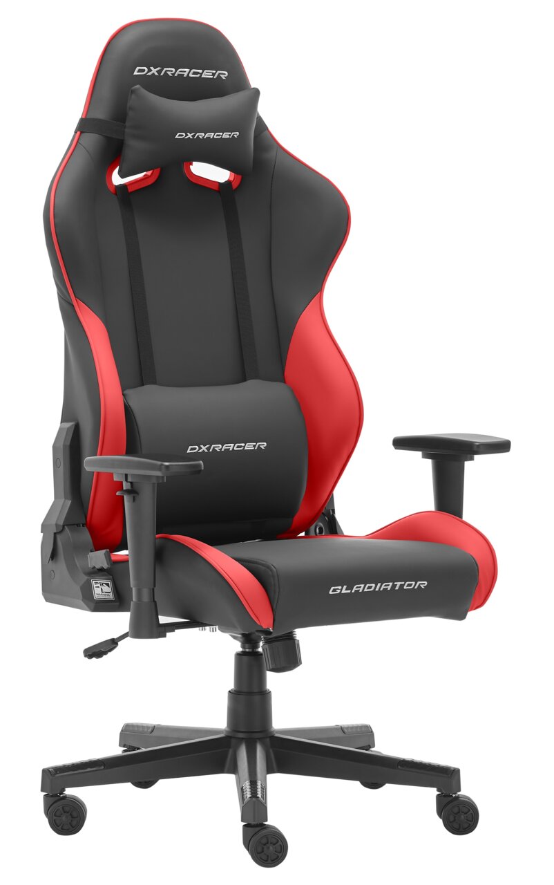 Gaming Stuhl GladiatorDX Racer in Schwarz und Rot, seitliche Perspektive