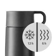 Schwarzer Impulse Travel Mug 0,3l Cromar, seitliche Ansicht, hält Getränke 12 Stunden kalt und 6 Stunden warm.