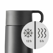 Zwarte Impulse Travel Mug 0,3 l Cromar, zijaanzicht, houdt dranken 12 uur koud en 6 uur warm.