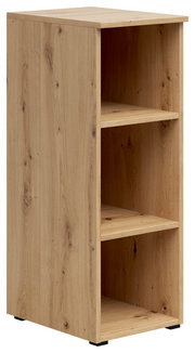 Holzregal mit drei offenen Fächern, seitliche Perspektive