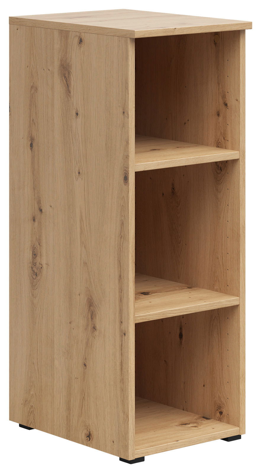 Holzregal mit drei offenen Fächern, seitliche Perspektive