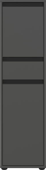 Moderner grauer Schrank mit drei Schubladen, Frontalansicht